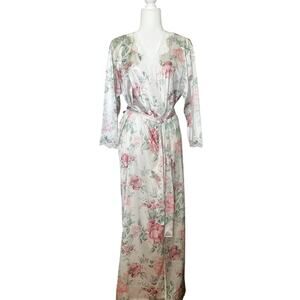 Vintage floral Loraine satin robe sz m